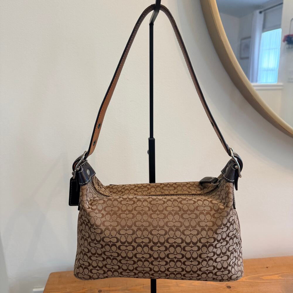 Vintage Coach 6332 Signature Demi Hobo Baguette Brown Canvas Y2K Shoulder Bag